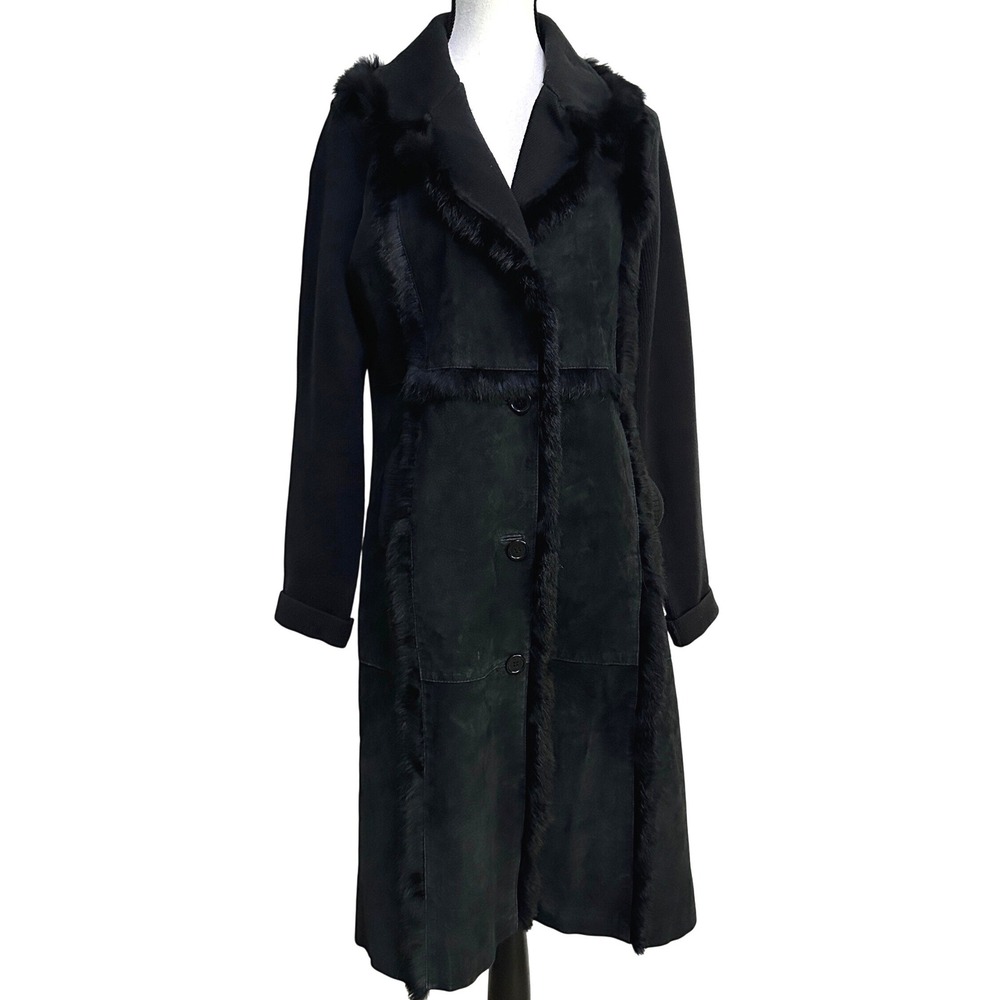VTG Black Suede Fur Trim Afghan Coat M Whimsygoth Y2K Penny Lane Knit Back Boho